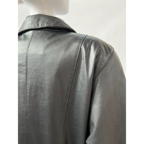 Avanti Black Leather Coat Sz Medium Knee Length - Picture 13 of 16